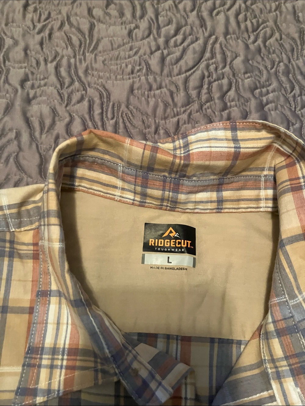 Ridgecut Men’s Plaid Button-Down Shirt - Tan & Blue
